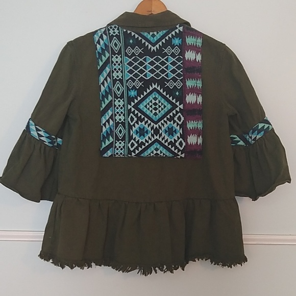 Anthropologie green Aztec print jacket EUC size XS - Picture 2 of 4
